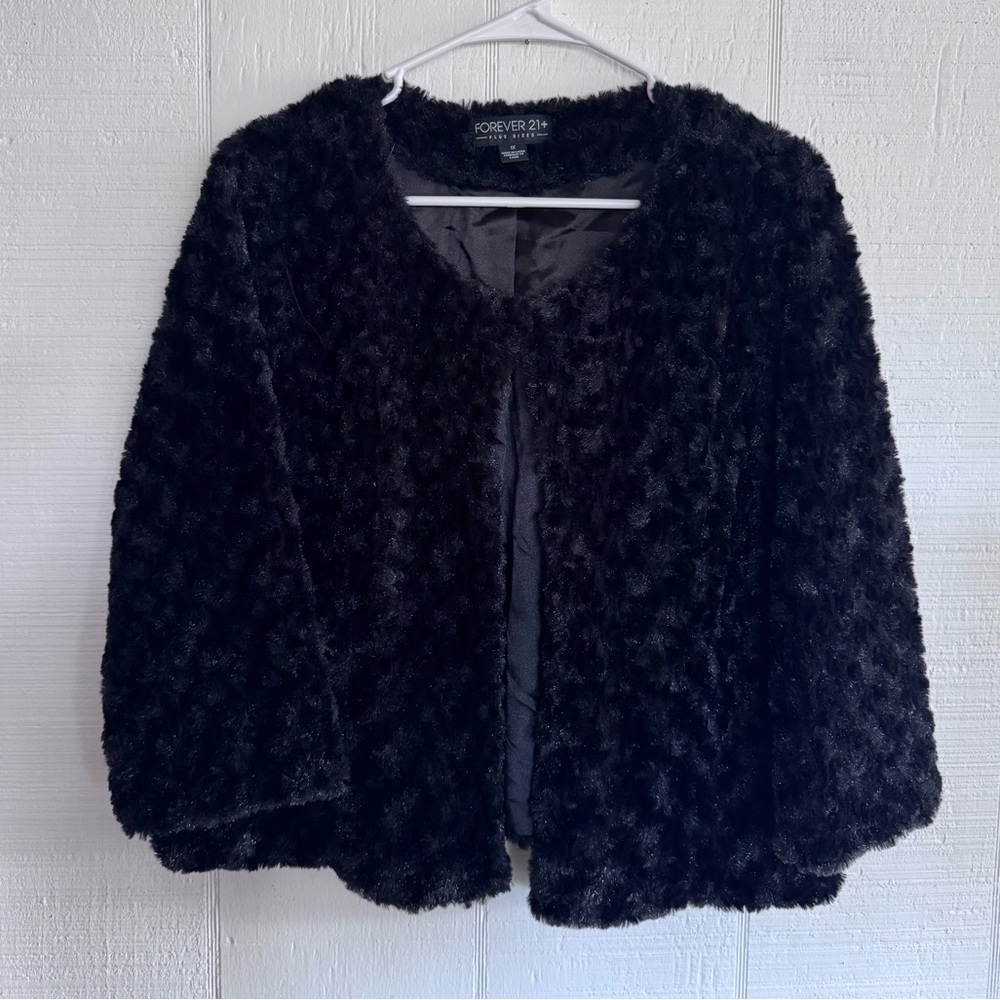 Forever 21 size 1x Black Faux Fur Teddy Coat - Open Front